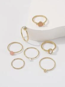 7 piezas Anillo con adorno de corazón - Amarillo Oro - Ver 2