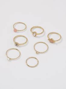 7 piezas Anillo con adorno de corazón - Amarillo Oro - Ver 3