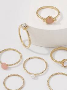 7 piezas Anillo con adorno de corazón - Amarillo Oro - Ver 5