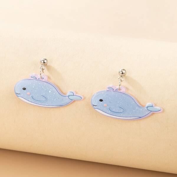 

Cartoon Whale Design Drop Earrings, Baby blue