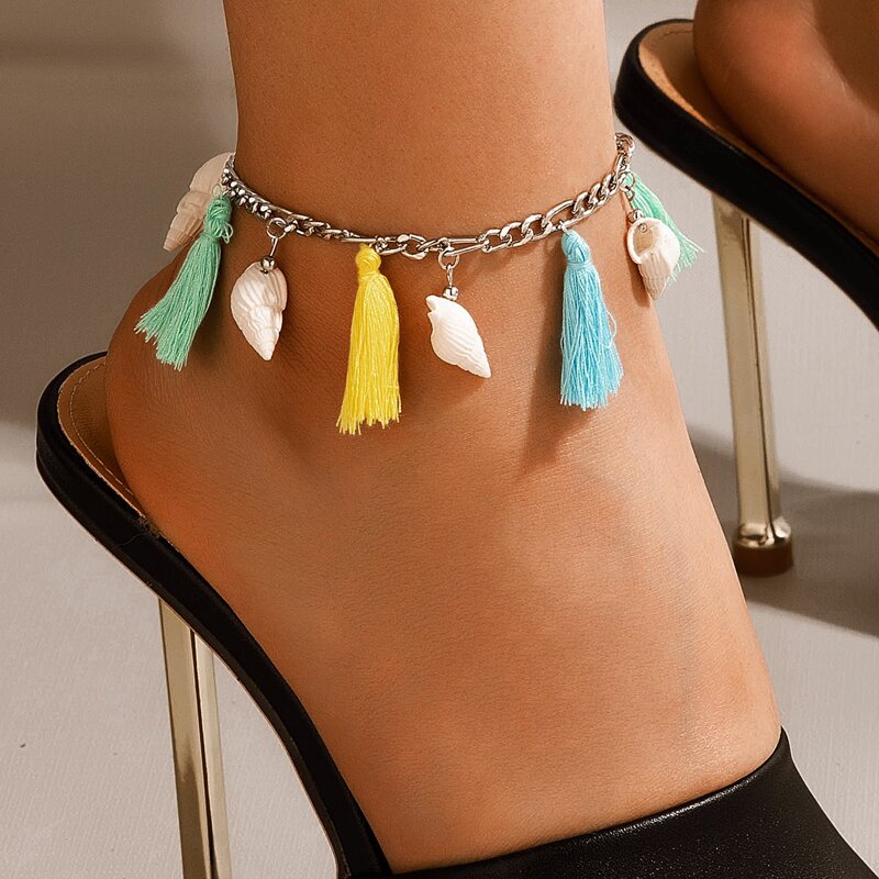

Tassel Charm Chain Anklet, Multicolor