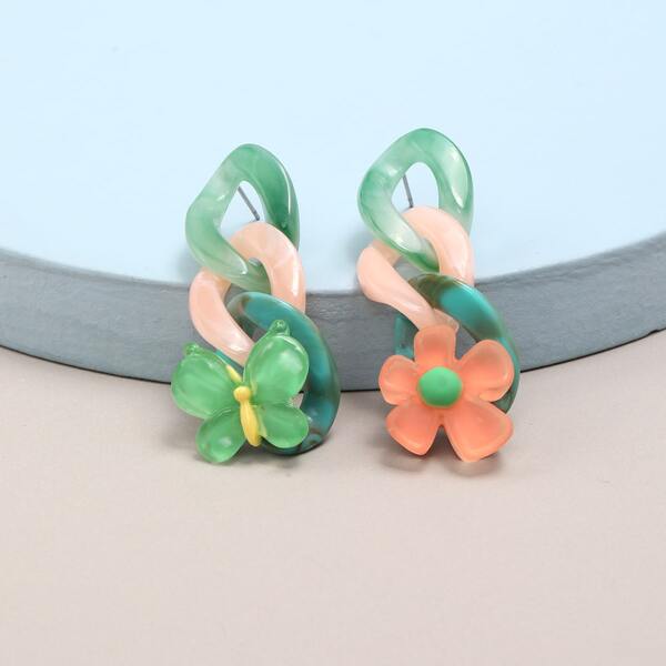 

Flower Decor Drop Earrings, Multicolor