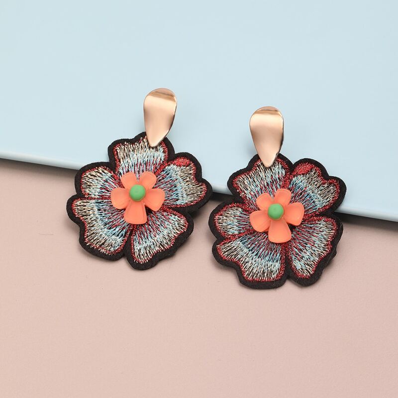 

Floral Embroidery Earrings, Multicolor