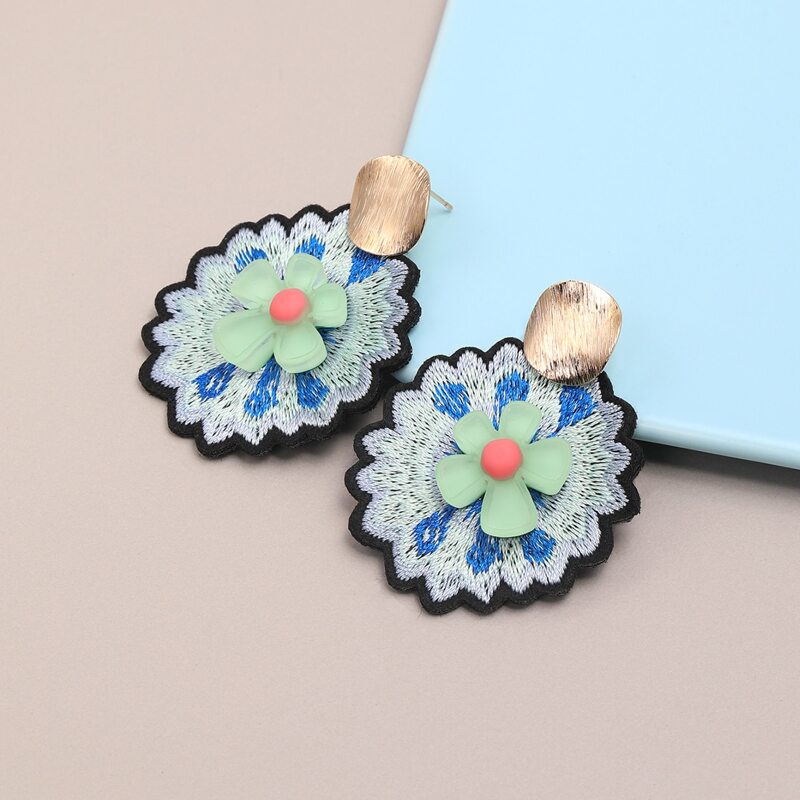 

Floral Embroidery Earrings, Multicolor