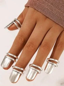 5pcs Nail Cover Ring - Silver - View 1