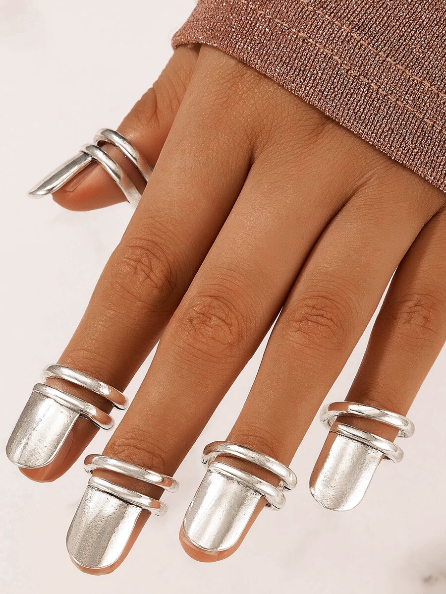 5pcs Nail Cover Ring - Silver - View 1