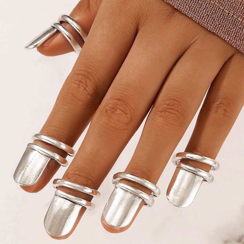 

5pcs Solid Fingernail Ring, Silver