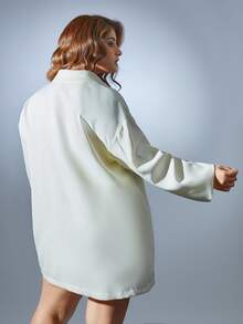 SHEIN 大碼翻領單釦西裝外套和短褲 - 米色 - 查看 2