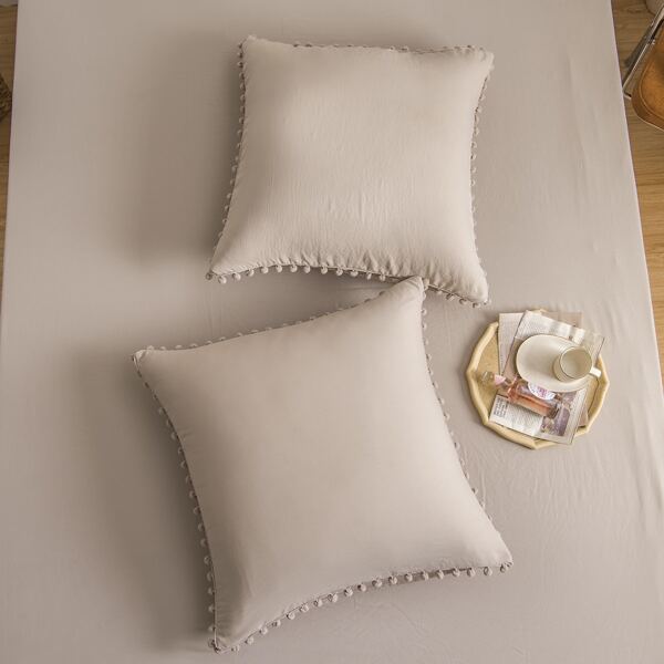 

2pcs Plain Pom Pom Pillowcase Without Filler, Khaki