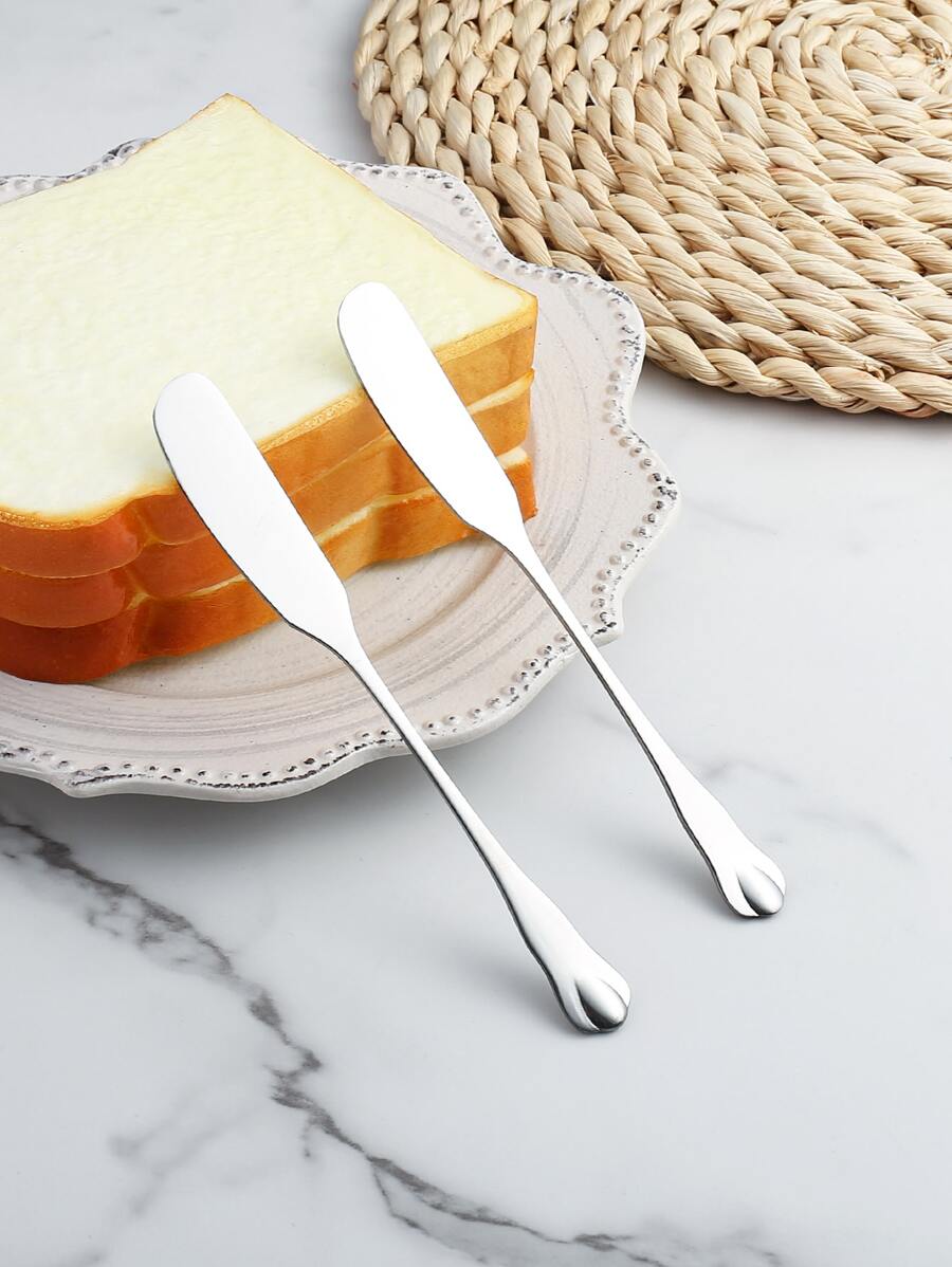 2pcs/set Creative Silver Stainless Steel Butter Knife Set For Home Kitchen, Ideal For Spreading Cheese, Butter, Jam, Cream And More