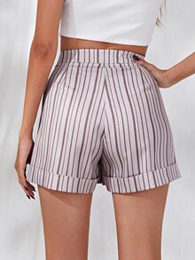 SHEIN Striped Zipper Fly Roll Up Hem Shorts - Multicolor - View 2