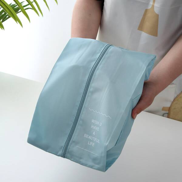 

1pc Slogan Graphic Shoes Storage Bag, Blue