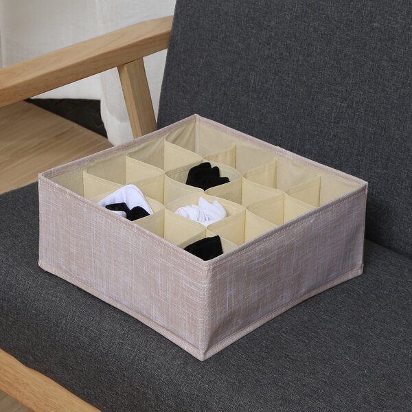 

1pc Multi-grid Socks Storage Box, Khaki