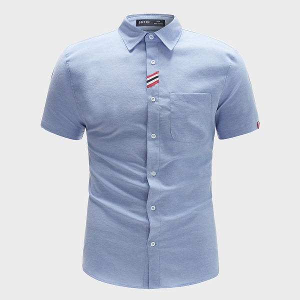 

Men Patched Detail Shirt, Baby blue
