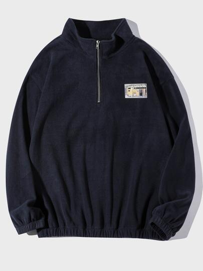 Manfinity EZcore Felpa oversize da uomo con cerniera frontale e toppe in flanella, felpa con chiusura lampo a 1/4 o 1/2, per autunno e inverno