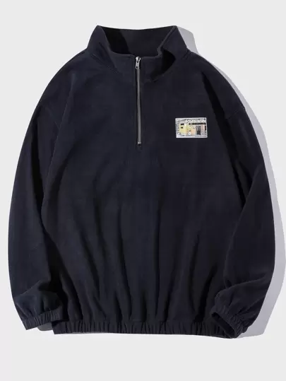 Manfinity Hypemode 男士拼接法兰绒宽松卫衣，四分之一拉链，适合秋冬季节，长袖上衣