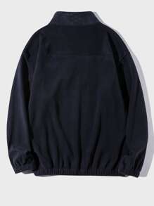 Manfinity Hypemode Men Patched Flannelette Oversize Sweatshirt, Quarter Zip, For Fall Winter, Long Sleeve Top - Navy Blue - View 2