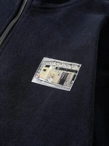 Manfinity Hypemode Men Patched Flannelette Oversize Sweatshirt, Quarter Zip, For Fall Winter, Long Sleeve Top - Navy Blue - View 5