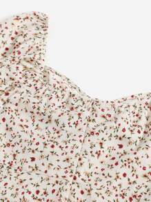 Soleia Ditsy Floral Print Puff Sleeve Drawstring Dress - Multicolor - View 3