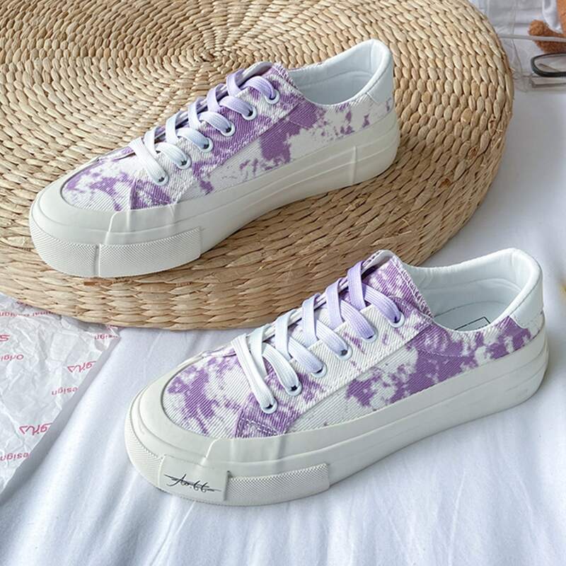 

Tie Dye Pattern Lace-up Front Canvas Shoes, Purple