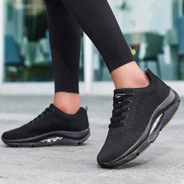 

Lace-up Front Breathable Running Shoes, Black