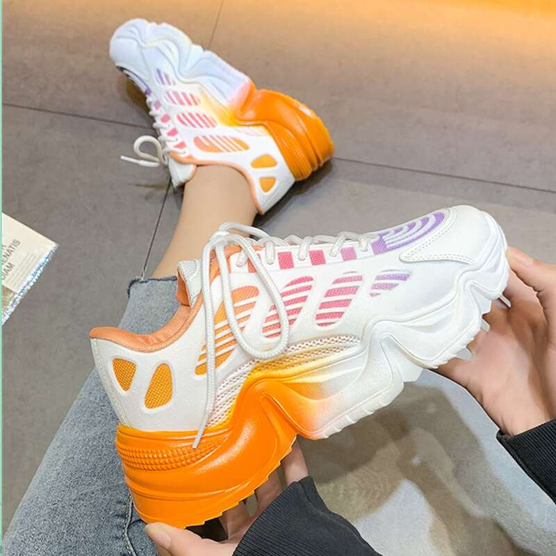 

Ombre Pattern Lace-up Front Chunky Sneakers, Orange