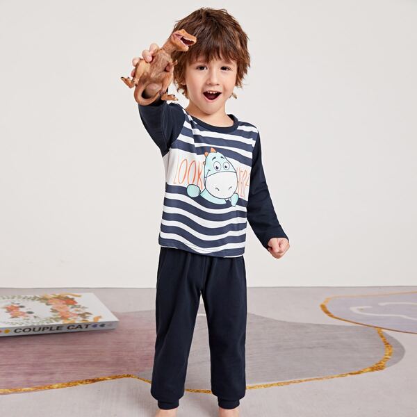 

для мальчиков Домашний комплект в полоску буква & с принтом динозавра, Многоцветный