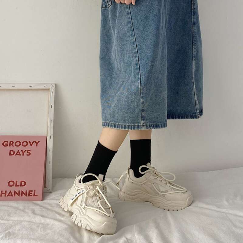 

Lace-up Front Breathable Chunky Sneakers, Beige