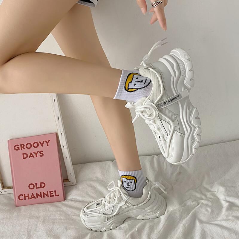 

Lace-up Front Breathable Chunky Sneakers, White
