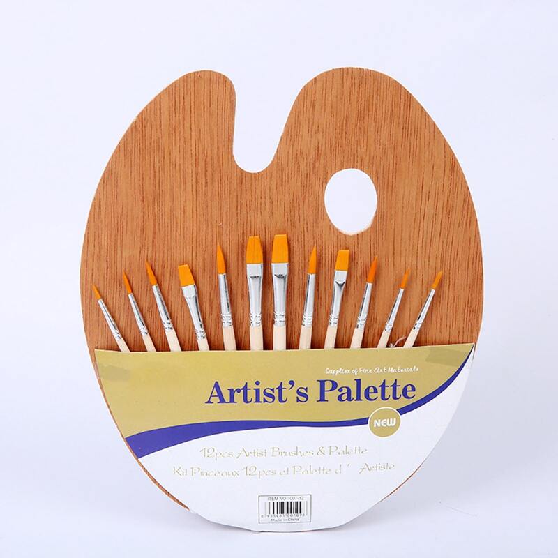

12pcs Oil Painting Brush & 1pc Palette, Multicolor