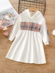 小女童格子拼接連帽洋裝