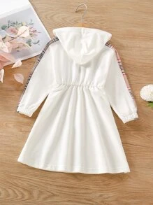 小女童格子拼接連帽洋裝