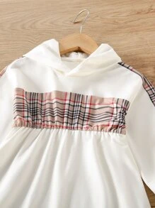 小女童格子拼接連帽洋裝