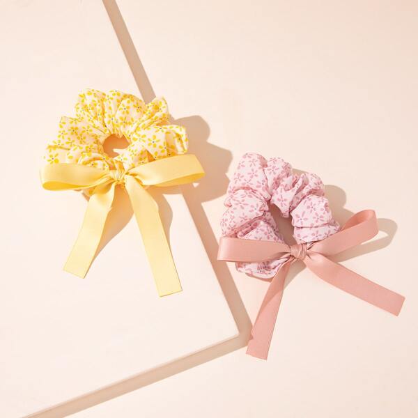 

2pcs Flower Print Hair Tie, Multicolor