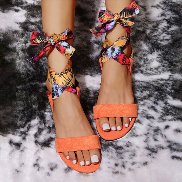 

Feather Pattern Gladiator Sandals, Orange