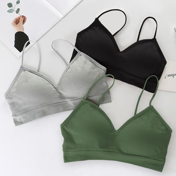 

Girls 3pcs Rib-knit Cami Bralette, Multicolor