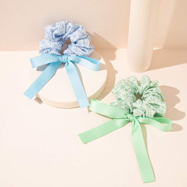 

2pcs Floral Print Hair Tie, Multicolor