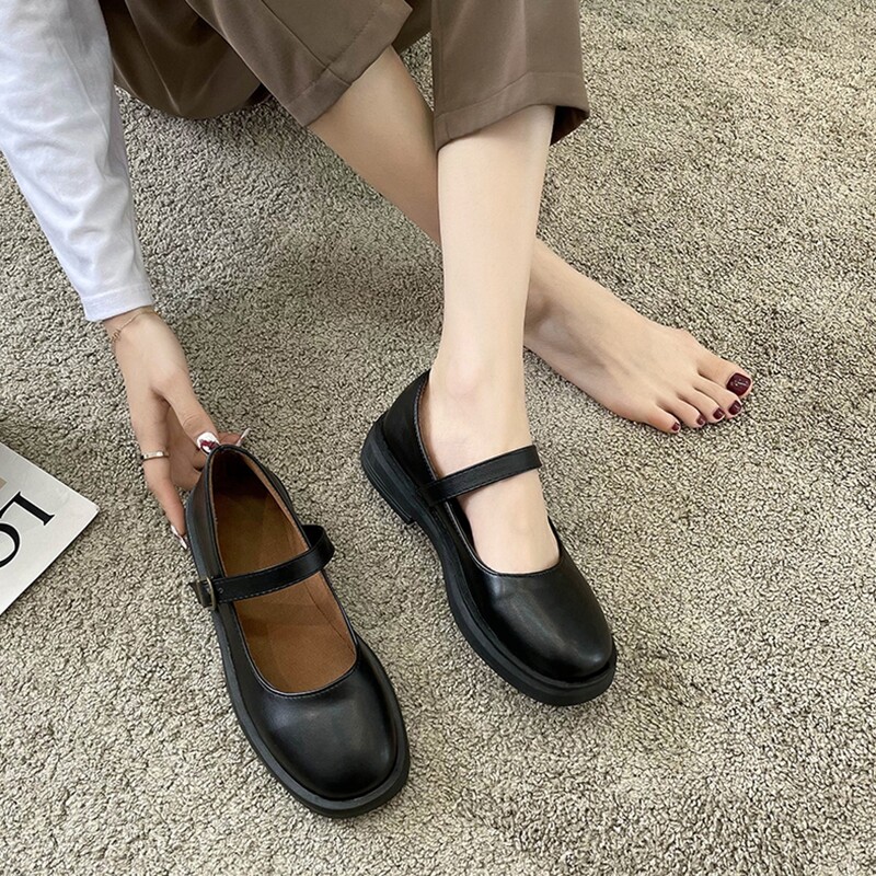 

Buckle Round Toe Mary Jane Shoes, Black
