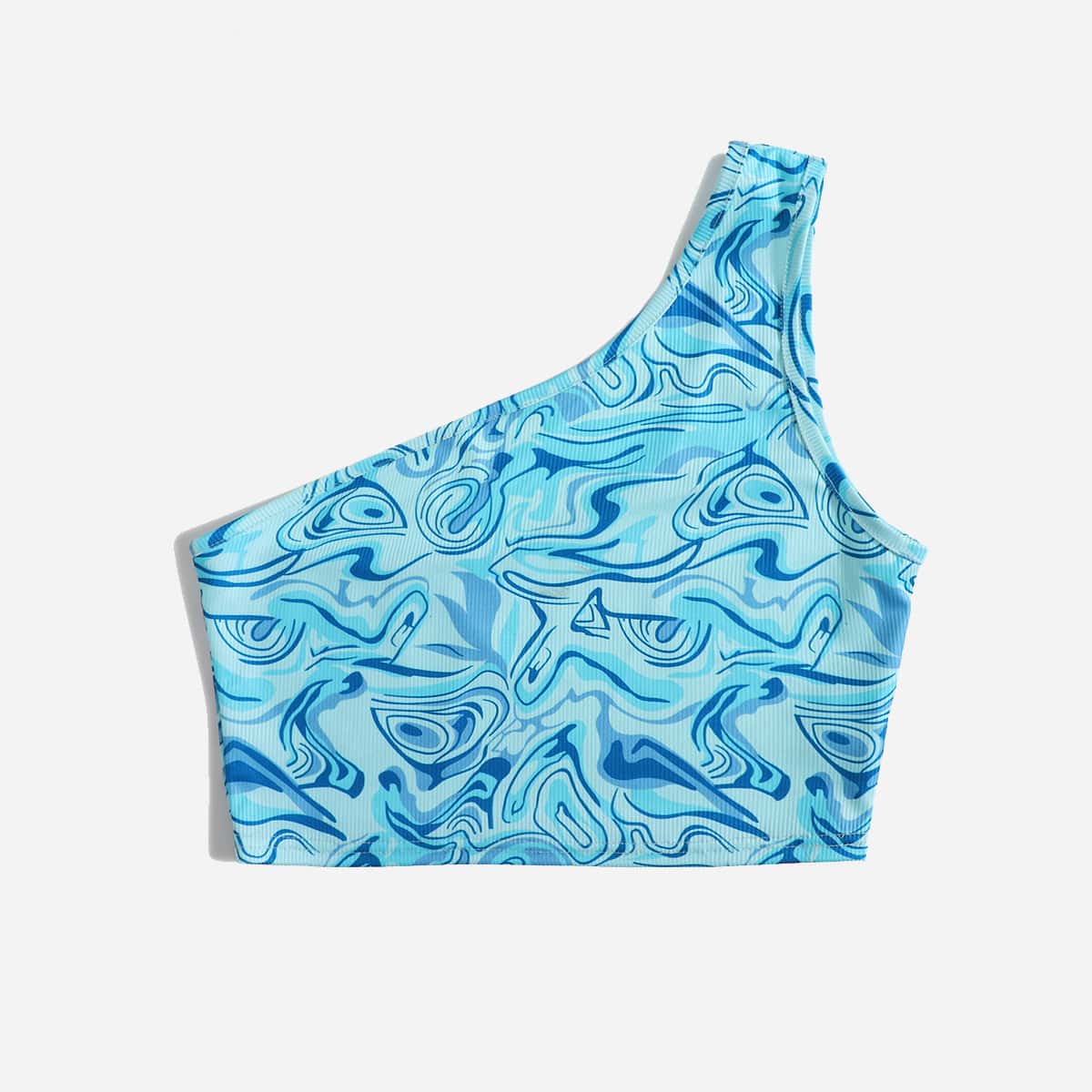 

Marble Print One Shoulder Top, Blue