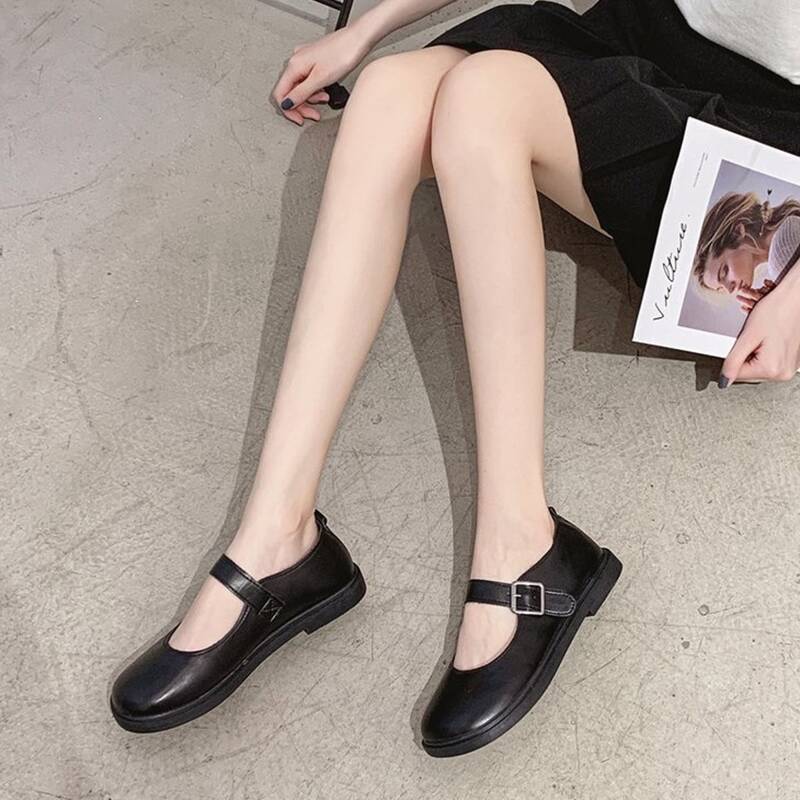 

Buckle Round Toe Mary Jane Shoes, Black
