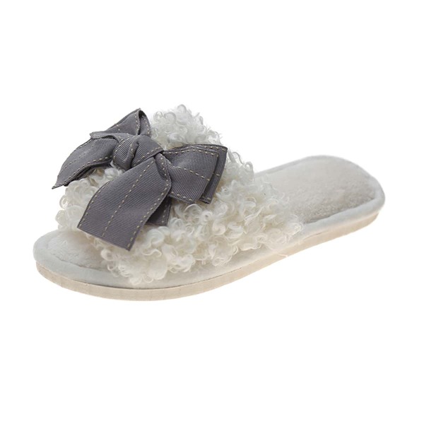 

Bow Decor Fluffy Slippers, White