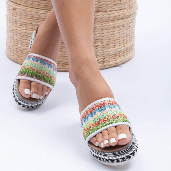 

Colorblock Braided Detail Flatform Espadrille Wedges, Multicolor