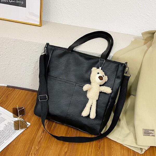

Minimalist Doll Decor Shoulder Tote Bag, Black