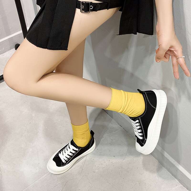 

Lace-up Front Flatform Canvas Shoes, Black