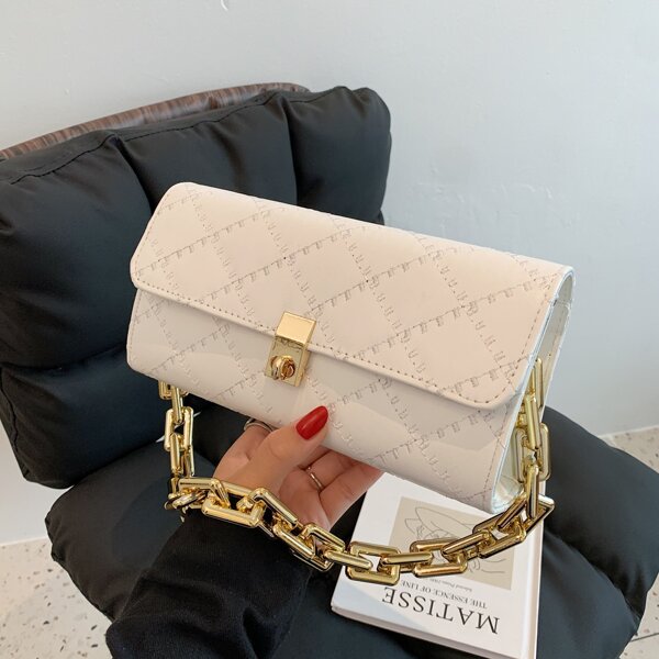

Quilted Chain Shoulder Bag, White