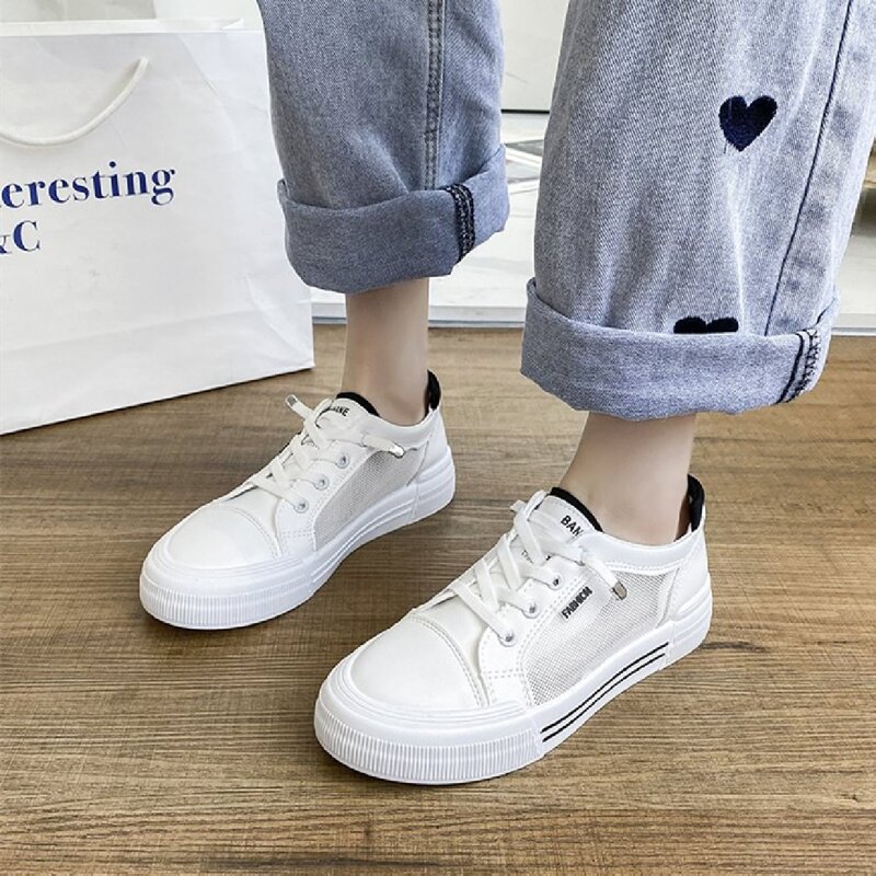 

Lace-up Front Breathable Skate Shoes, White