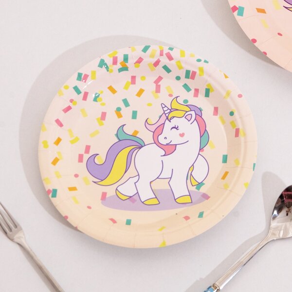 

10pcs 9 Inch Unicorn Print Disposable Plate, Multicolor