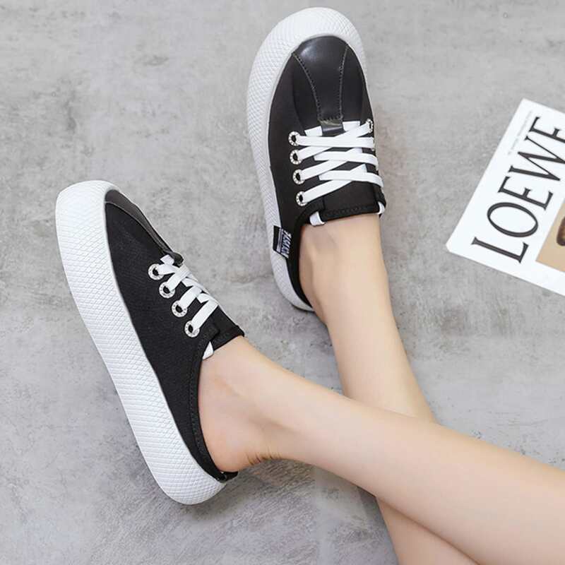 

Lace-up Front Slip-on Sneakers, Black
