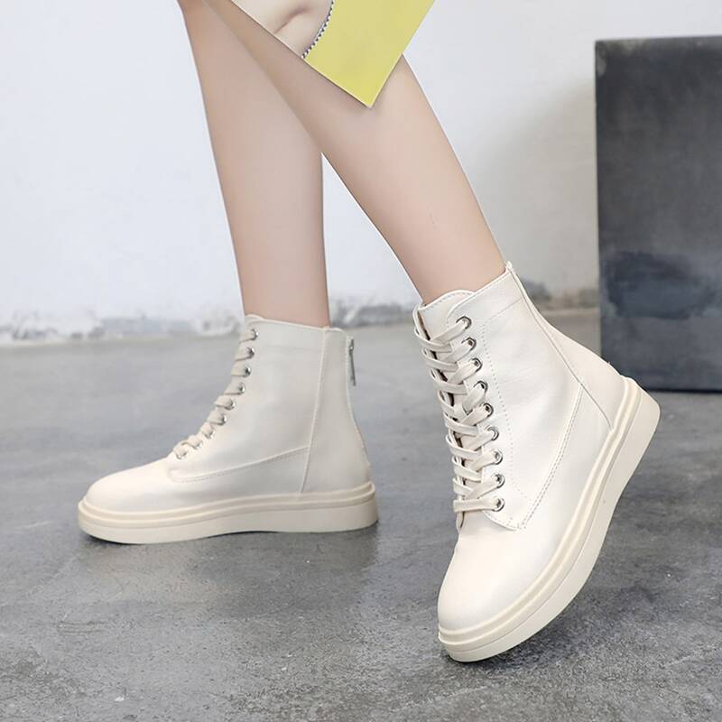 

Lace-up Front Back Zip Combat Boots, Beige