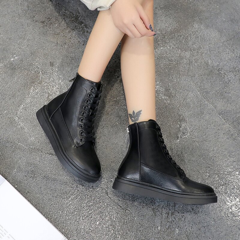 

Lace-up Front Back Zip Combat Boots, Black